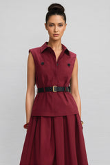 Raelith Red Twill Belted Midi Dress Set