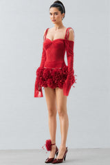 Kainld Red Strapless 3D Flower Mini Dress Set