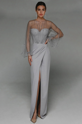 Alena Sheath Pearl Maxi Dress-Grey