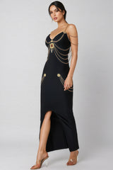 Riven Gold Chain Bandage Maxi Dress