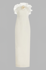 Zaretp White Ruffled Silk Midi Dress