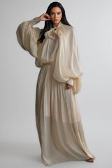 Elizabeth Tie Neck Puff Sleeve Maxi Dress