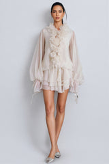 Elsonv 3D Floral Lantern Sleeve Mini Dress
