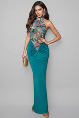Jessas Green Neck Sequin Maxi Dress