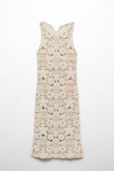 Sorenl Beige Openwork Midi Dress