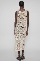 Sorenl Beige Openwork Midi Dress