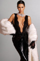 Ciardy Black Lace Sequin Maxi Dress