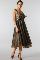 Eloise Floral Applique Lace Overlay Midi Dress