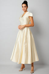 Aurelia Cap Sleeve V-Neck Satin Midi Dress