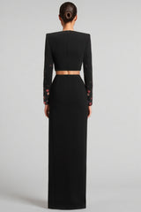 Keirt Black Rhinestone Stud Maxi Dress Set