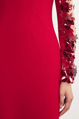 Thety Red 3D Floral Mesh Maxi Dress