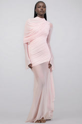 Sorety Pink Irregular Mesh Maxi Dress