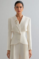 Fiorlk Beige 3D Flower Suit Two-Piece Set