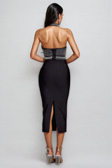 Maia Pearl Halter Bandage Midi Dress - Black