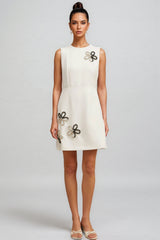 Vida White Round Neck Floral Mini Dress