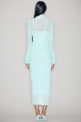 Abrife Blue Sheer Mesh Maxi Dress