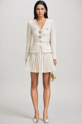 Taryn V-Neck Waistline Pleated Mini Dress Set