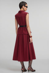 Raelith Red Twill Belted Midi Dress Set