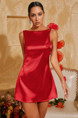 Ivoaed Backless Flower Satin Mini Dress