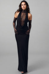 Lazze Black plunge Cowl Neck Maxi Dress