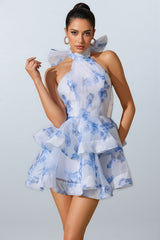 Dabney Backless Flower Printed Bow Mini Dress