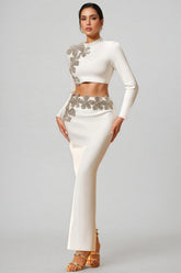 Zarepe White Flower Bandage Maxi Dress Set