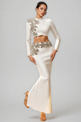Zarepe White Flower Bandage Maxi Dress Set