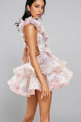 Carte Pink Backless Printed Mini Dress