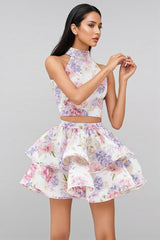 Raynate Pink Printed Backless Mini Dress Set