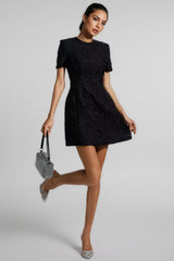 Umeko Black Jacquard Floral Mini Dress