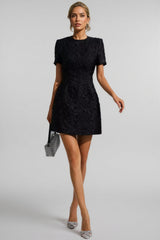 Umeko Black Jacquard Floral Mini Dress