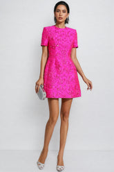Grasa Pink Jacquard Floral Mini Dress