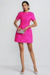 Grasa Pink Jacquard Floral Mini Dress
