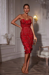 Abner Strapless Flower Midi Dress