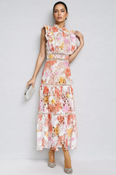 Bria Orange Hollow Sleeveless Midi Dress