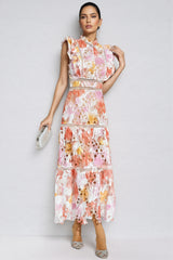 Bria Orange Hollow Sleeveless Midi Dress