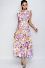 Calvin Purple Hollow Sleeveless Midi Dress