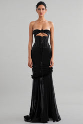 Rykelf Black Embroidered 3D Flower Maxi Dress