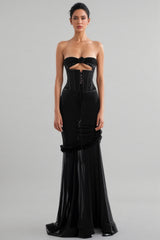 Rykelf Black Embroidered 3D Flower Maxi Dress