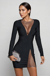 Hera Long Sleeve V-Neck Split Mini Dress