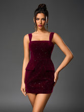 Backless Crisscross Tie Pocket Decoration Sequin Velvet Dress