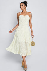 Kathle Beige Feather Midi Dress