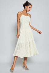 Kathle Beige Feather Midi Dress