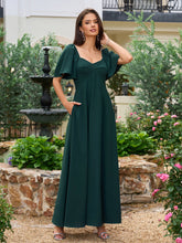 Batwing Sleeve V-Neck Bow Tie Back With Pockets Long Dress