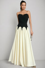 Pound Black White Contrast Strapless Maxi Dress