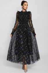 Cadence Black Floral Long Sleeve Maxi Dress