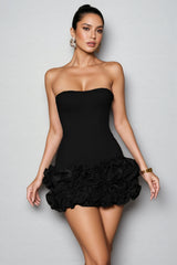 Fiora Black Strapless Flower Mini Dress