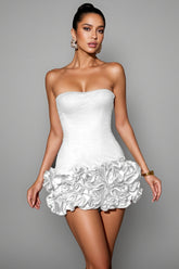 Mirabel White Strapless Flower Mini Dress
