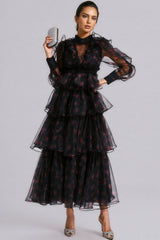 Ellarv Black Crushed Mesh Maxi Dress
