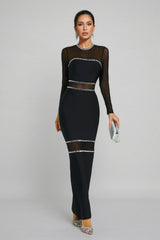 Gema Black Mesh Bandage Maxi Dress